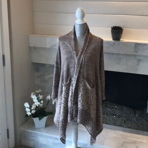 Love Stitch Geometric Cotton Blend Brown Open Cardigan Sweater Size Small